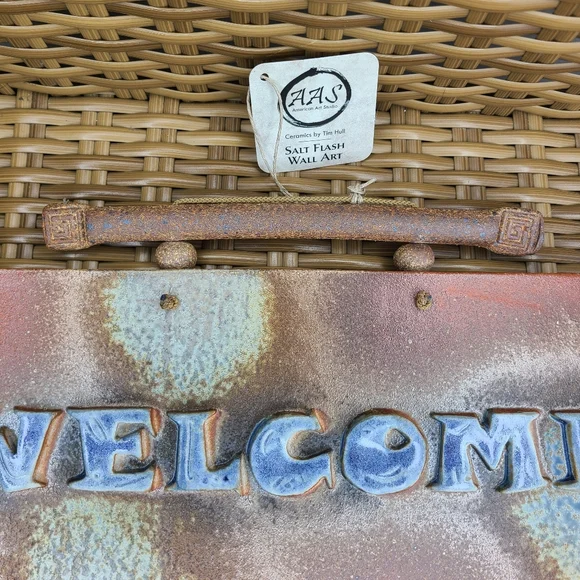 Tim Hull Wall Art Ceramic Rustic Welcome Sign with Birds Brown Blue - Picture 5 of 10